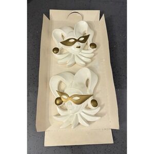 VTG Miller Studio Lot of‎ 2 Jester White Gold Venezia Masks Resin NEW